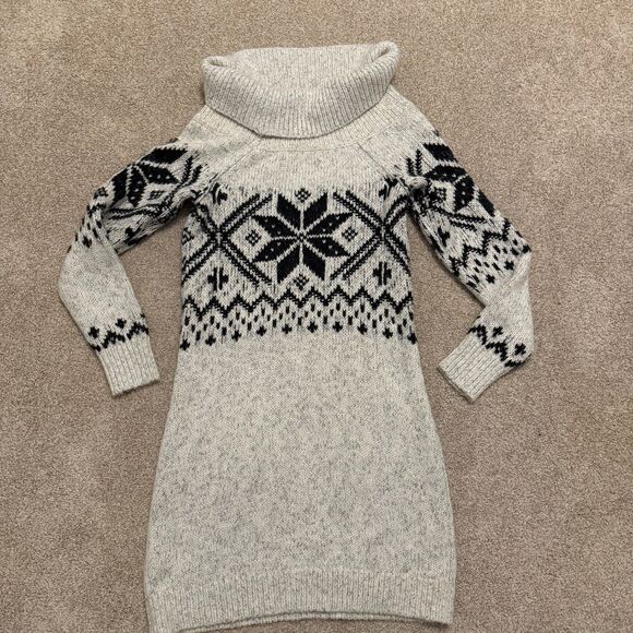 Abercrombie & Fitch Cowl Neck Fair Isle Knit Sweater Dress Womens Small Y2K - Picture 5 of 8